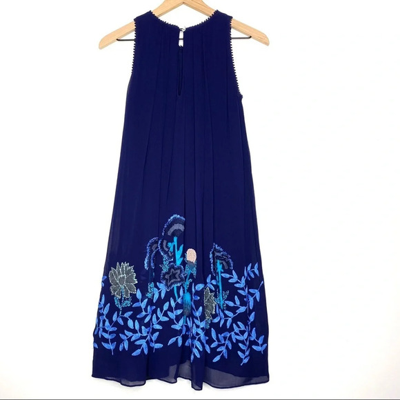 Anthropologie Navy Beaded Floral Mini Dress - Picture 6 of 6